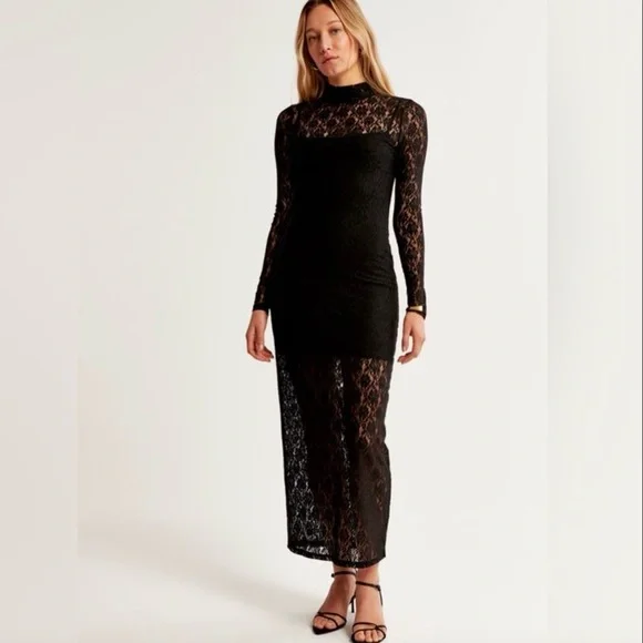 Abercrombie & Fitch lace maxi dress in Black